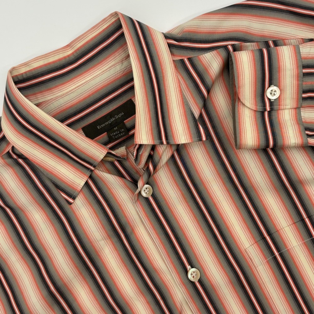 Ermenegildo Zegna Striped Cotton Dress Shirt Men's Medium Casual Button Up